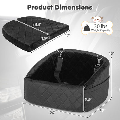 Dog Car Seat for Small and Medium Pets Soft Travel Dog Booster Seat with Safety Straps-Black