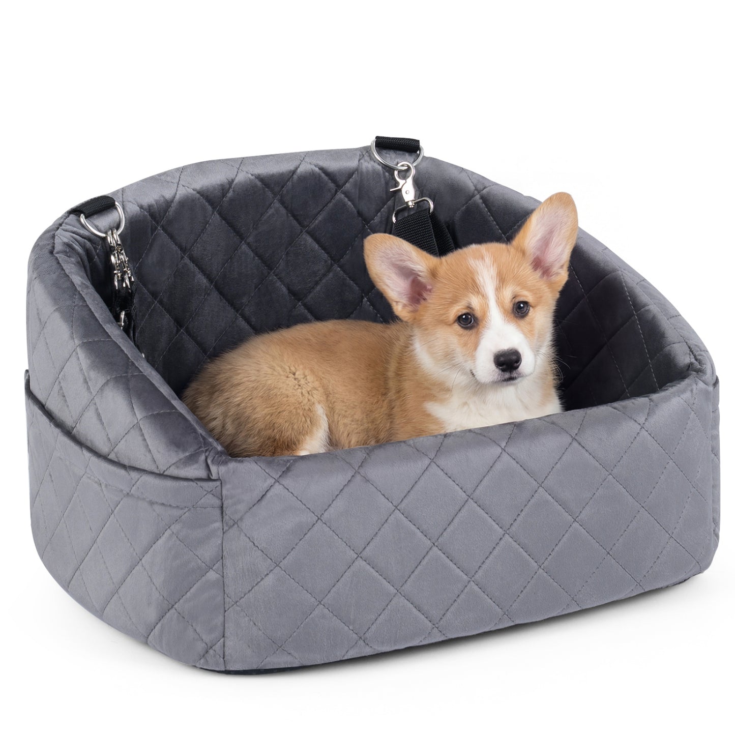 Dog Car Seat for Small and Medium Pets Soft Travel Dog Booster Seat with Safety Straps-Black