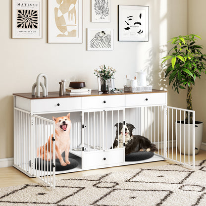 Dog Crate Furniture Indoor Modern Dog Kennel with Divider 3 Drawers and Pull-out Feeder-Black