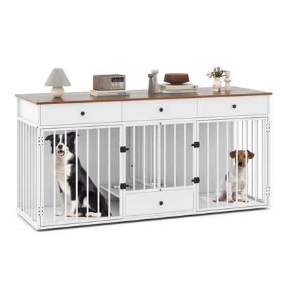 Dog Crate Furniture Indoor Modern Dog Kennel with Divider 3 Drawers and Pull-out Feeder-Black