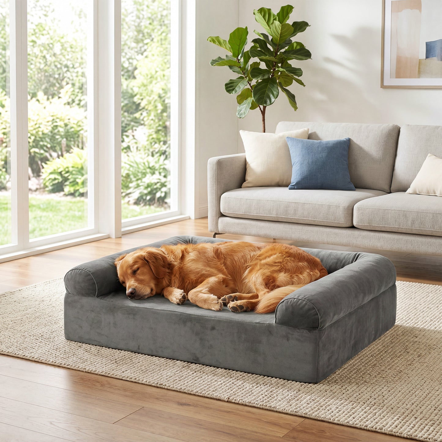 Wooden dog crate furniture with integrated cooling gel dog bed for small and medium dogs, ideal for stylish pet spaces.