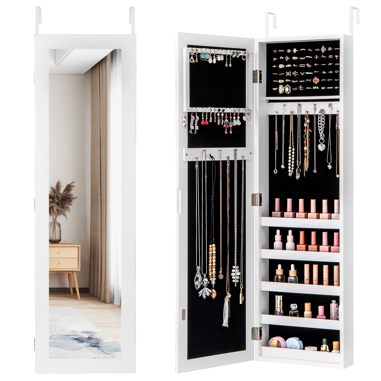 Door and Wall Mounted Armoire Jewelry Cabinet with Full-Length Mirror