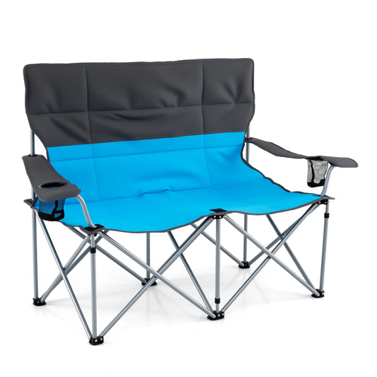 Double Camping Chair with Carry Bag Cup Holders-Blue