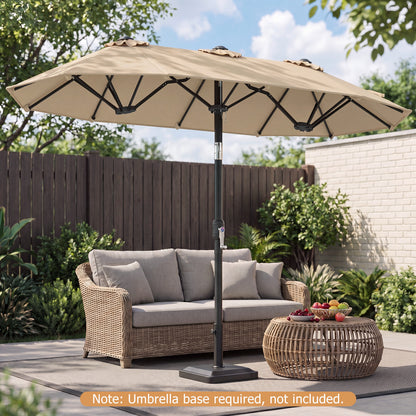 Double-Sided Patio Umbrella with Push Button Tilt Crank Handle-Beige