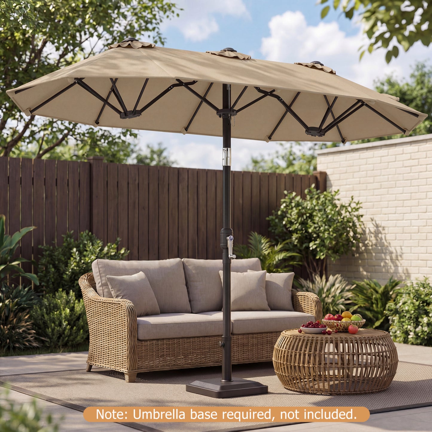 Double-Sided Patio Umbrella with Push Button Tilt Crank Handle-Beige