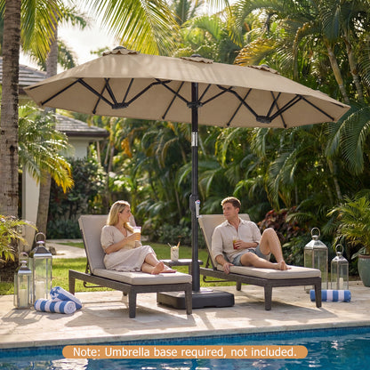 Double-Sided Patio Umbrella with Push Button Tilt Crank Handle-Beige