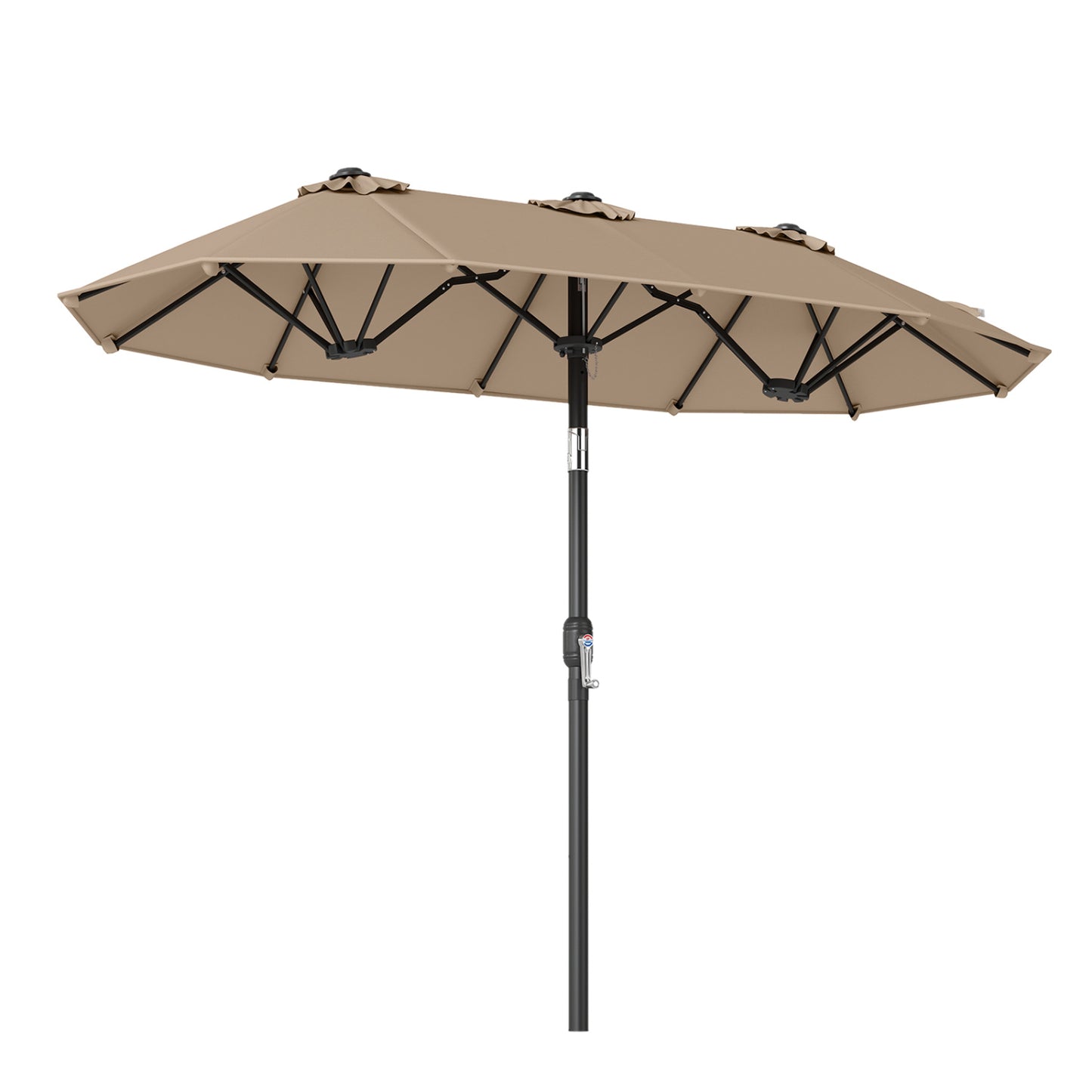 Double-Sided Patio Umbrella with Push Button Tilt Crank Handle-Beige
