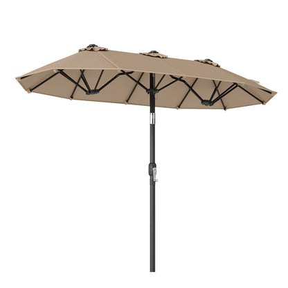 Double-Sided Patio Umbrella with Push Button Tilt Crank Handle-Beige