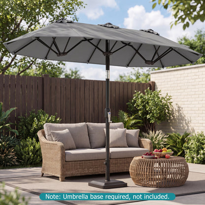 Double-Sided Patio Umbrella with Push Button Tilt Crank Handle-Beige