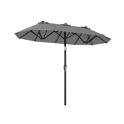 Double-Sided Patio Umbrella with Push Button Tilt Crank Handle-Beige