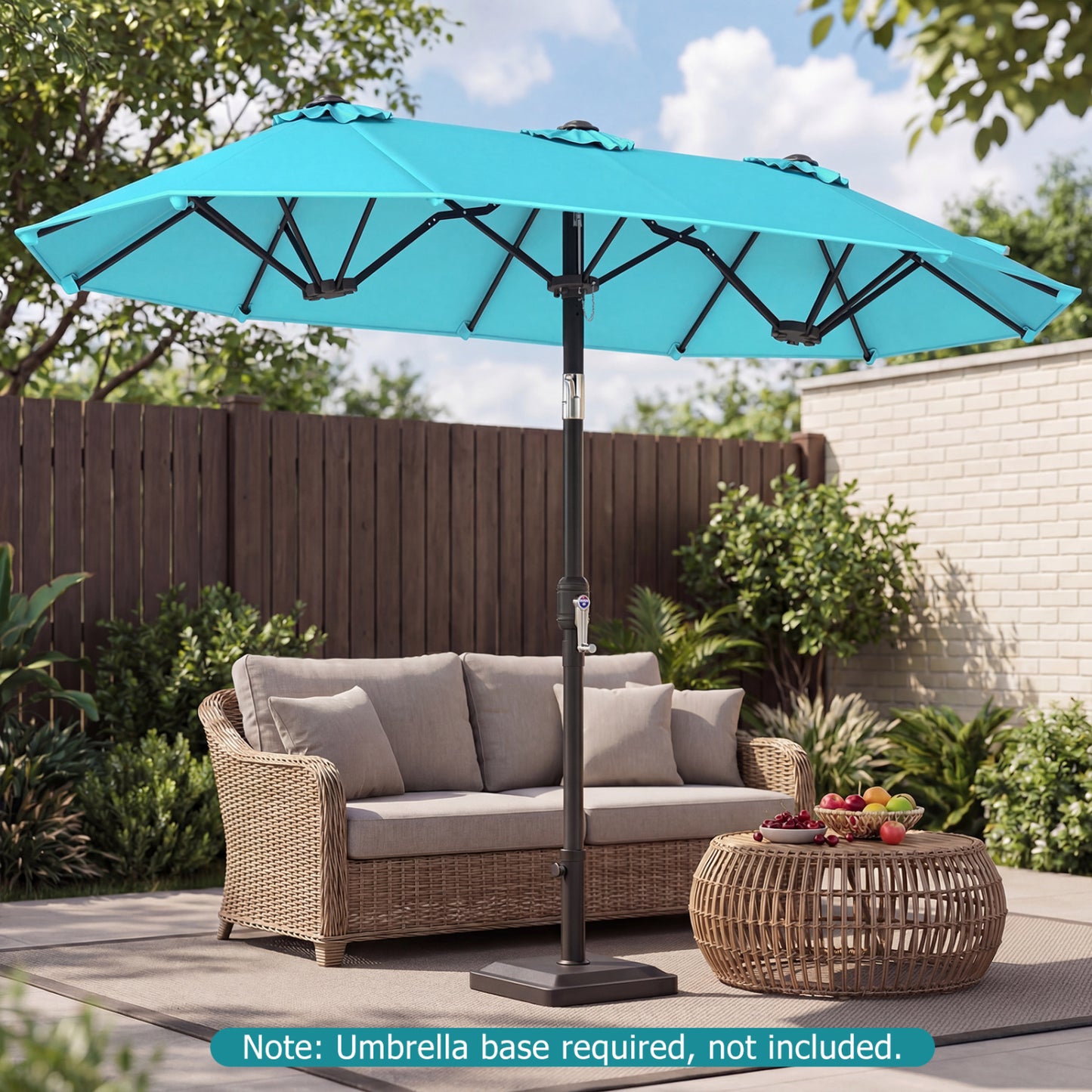 Double-Sided Patio Umbrella with Push Button Tilt Crank Handle-Beige