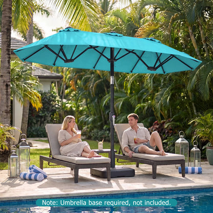 Double-Sided Patio Umbrella with Push Button Tilt Crank Handle-Beige