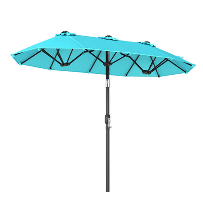 Double-Sided Patio Umbrella with Push Button Tilt Crank Handle-Beige
