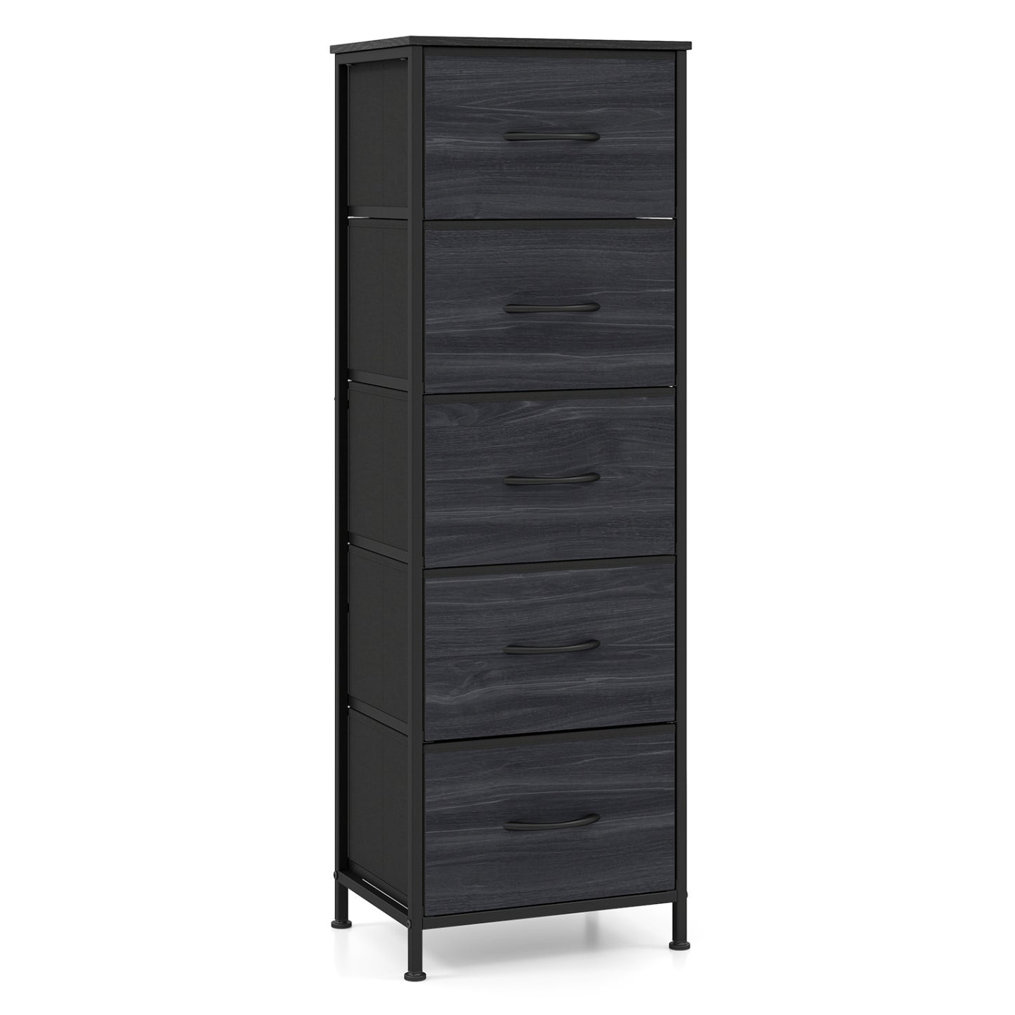 Dresser Nightstand with 5 Roomy Fabric Drawers for Bedroom-Black