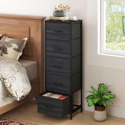 Dresser Nightstand with 5 Roomy Fabric Drawers for Bedroom-Black