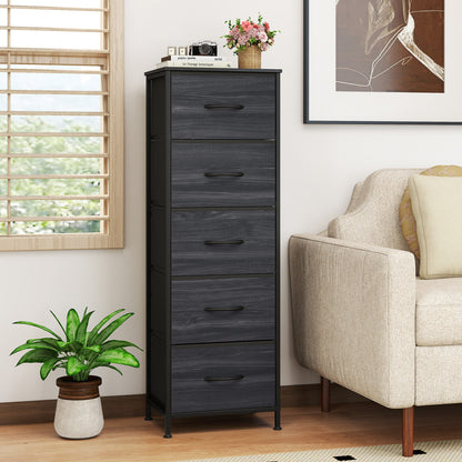 Dresser Nightstand with 5 Roomy Fabric Drawers for Bedroom-Black
