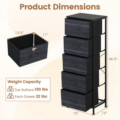 Dresser Nightstand with 5 Roomy Fabric Drawers for Bedroom-Black
