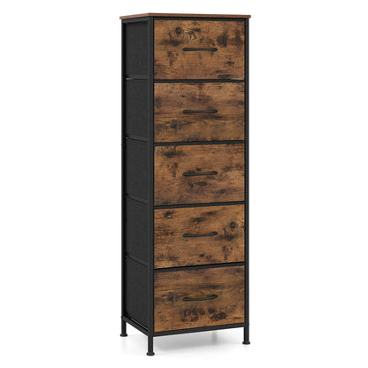 Dresser Nightstand with 5 Roomy Fabric Drawers for Bedroom-Black