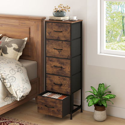 Dresser Nightstand with 5 Roomy Fabric Drawers for Bedroom-Black