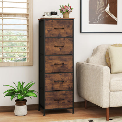 Dresser Nightstand with 5 Roomy Fabric Drawers for Bedroom-Black