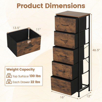 Dresser Nightstand with 5 Roomy Fabric Drawers for Bedroom-Black