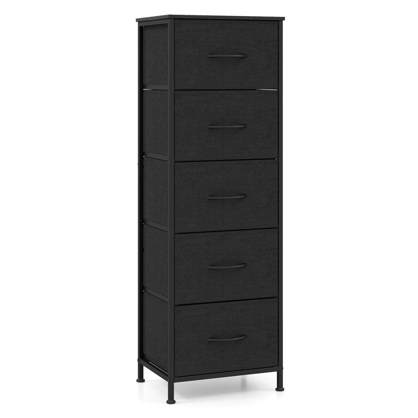 Dresser Nightstand with 5 Roomy Fabric Drawers for Bedroom-Black