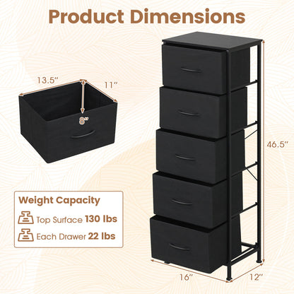 Dresser Nightstand with 5 Roomy Fabric Drawers for Bedroom-Black