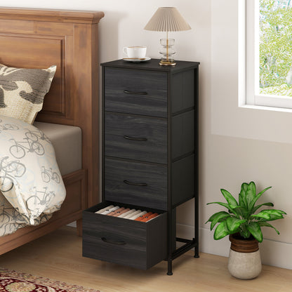 Dresser Nightstand with 4 Roomy Fabric Drawers and Metal Frame-Black