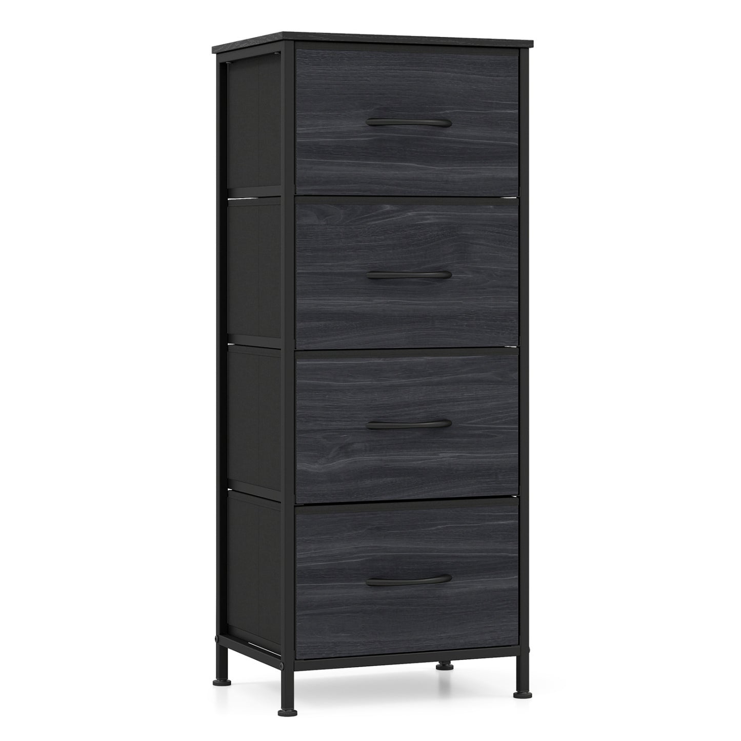 Dresser Nightstand with 4 Roomy Fabric Drawers and Metal Frame-Black