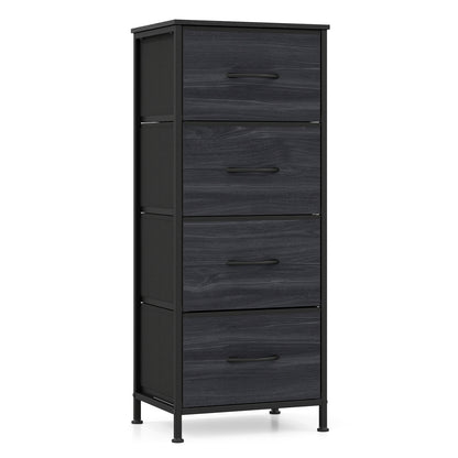 Dresser Nightstand with 4 Roomy Fabric Drawers and Metal Frame-Black