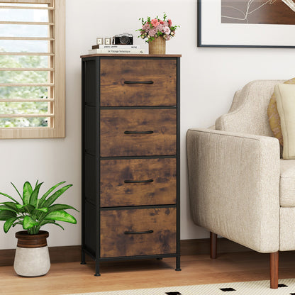Dresser Nightstand with 4 Roomy Fabric Drawers and Metal Frame-Black