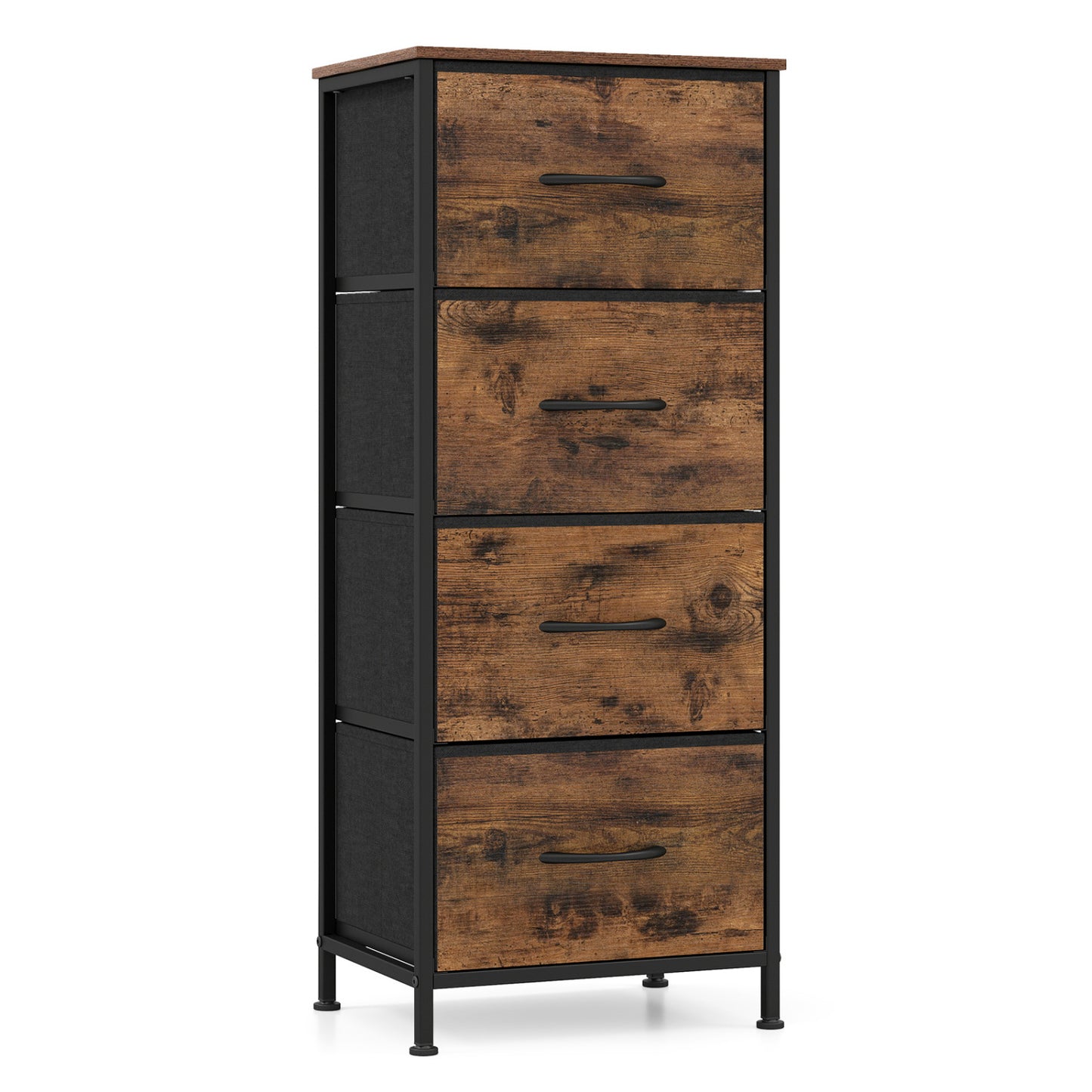 Dresser Nightstand with 4 Roomy Fabric Drawers and Metal Frame-Black