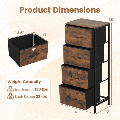 Dresser Nightstand with 4 Roomy Fabric Drawers and Metal Frame-Black