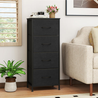 Dresser Nightstand with 4 Roomy Fabric Drawers and Metal Frame-Black