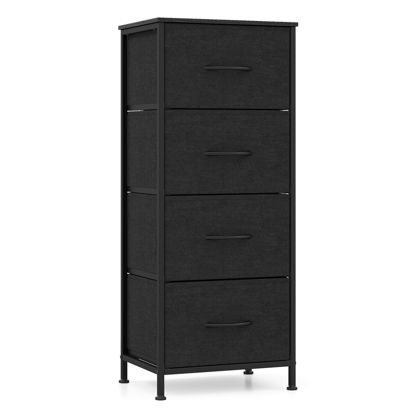 Dresser Nightstand with 4 Roomy Fabric Drawers and Metal Frame-Black