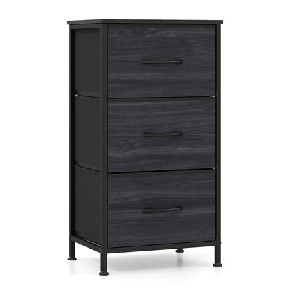Dresser Nightstand with Roomy Fabric Drawers for Bedroom Storage Cabinet with Metal Frame-Dark Black