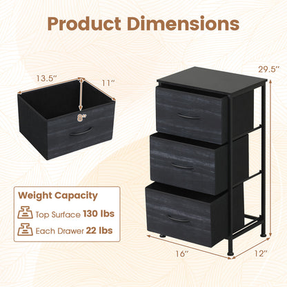 Dresser Nightstand with Roomy Fabric Drawers for Bedroom Storage Cabinet with Metal Frame-Dark Black