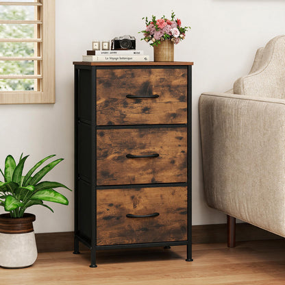Dresser Nightstand with Roomy Fabric Drawers for Bedroom Storage Cabinet with Metal Frame-Dark Black