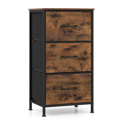 Dresser Nightstand with Roomy Fabric Drawers for Bedroom Storage Cabinet with Metal Frame-Dark Black