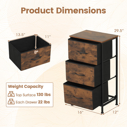Dresser Nightstand with Roomy Fabric Drawers for Bedroom Storage Cabinet with Metal Frame-Dark Black