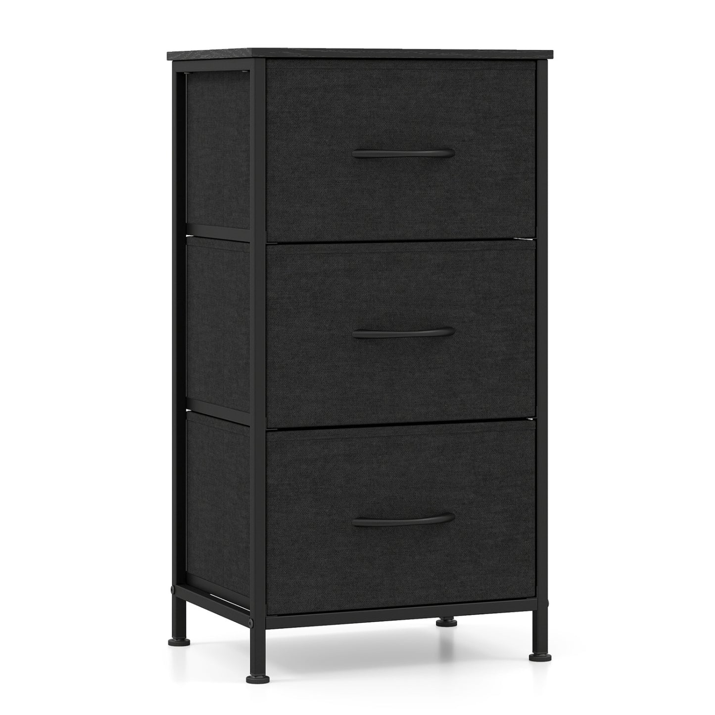 Dresser Nightstand with Roomy Fabric Drawers for Bedroom Storage Cabinet with Metal Frame-Dark Black