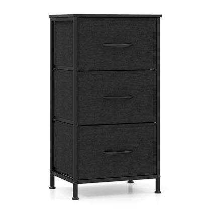Dresser Nightstand with Roomy Fabric Drawers for Bedroom Storage Cabinet with Metal Frame-Dark Black