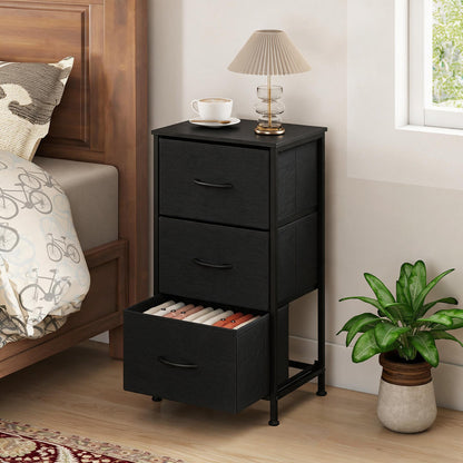 Dresser Nightstand with Roomy Fabric Drawers for Bedroom Storage Cabinet with Metal Frame-Dark Black