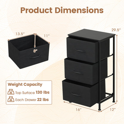 Dresser Nightstand with Roomy Fabric Drawers for Bedroom Storage Cabinet with Metal Frame-Dark Black