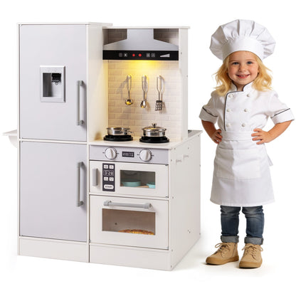 Dual-Sided Kids Play Kitchen with Water Dispenser and Range Hood for 3+ Years Old-Pink