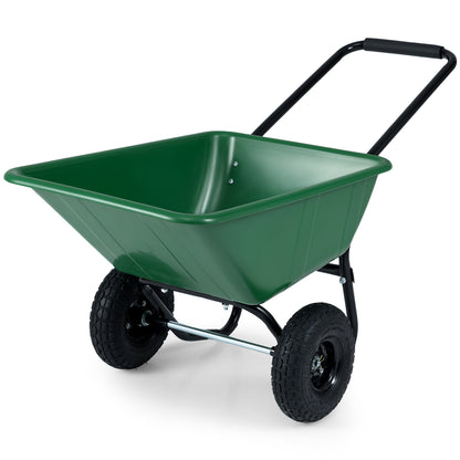 Dual-Wheel Wheelbarrow Garden Utility Cart with Pneumatic Tires-Black Color
