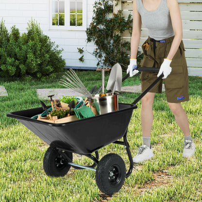 Dual-Wheel Wheelbarrow Garden Utility Cart with Pneumatic Tires-Black Color