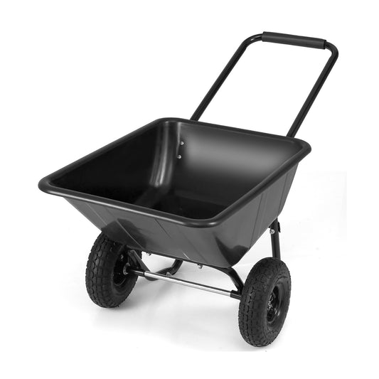 Dual-Wheel Wheelbarrow Garden Utility Cart with Pneumatic Tires-Black Color