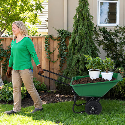 Dual-Wheel Wheelbarrow Garden Utility Cart with Pneumatic Tires-Black Color