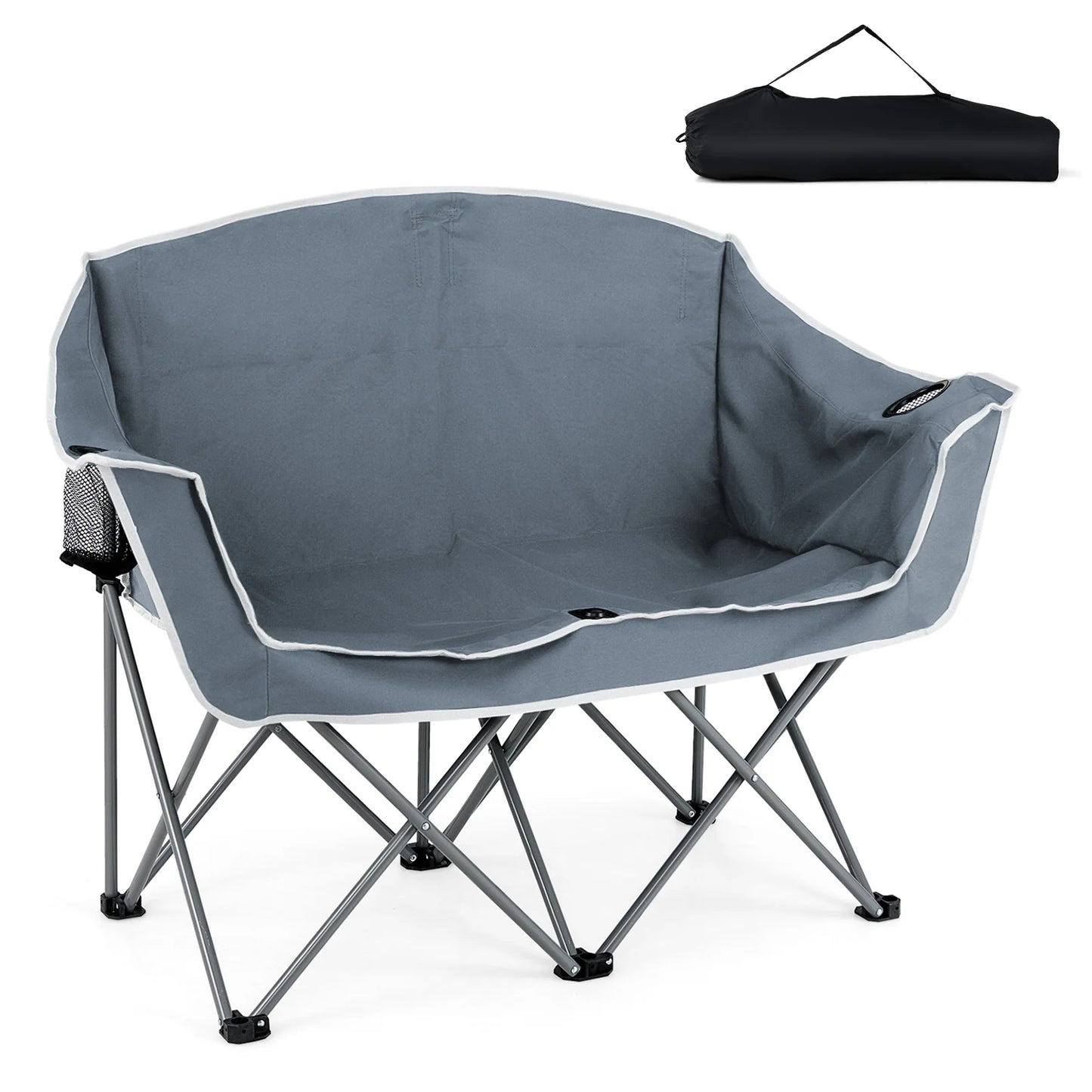 Duo Camping Chair Portable Oversized Loveseat with Armrests and Cup Holders-Blue